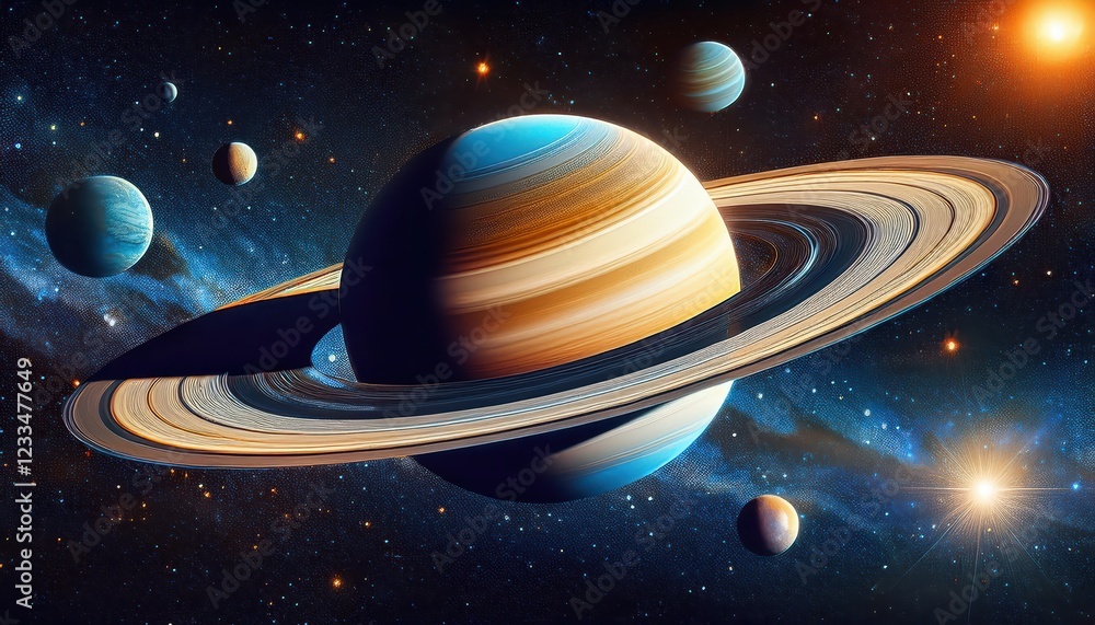 Stunning Saturn with Majestic Rings in Spaces Dusty Cosmos at Twilight, Revealing Titan Moon at3 on January th, Stunning Saturn with Majestic Rings in Spaces Dusty Cosmos at Twilight, Revealing Titan Moon at3 on January th,
