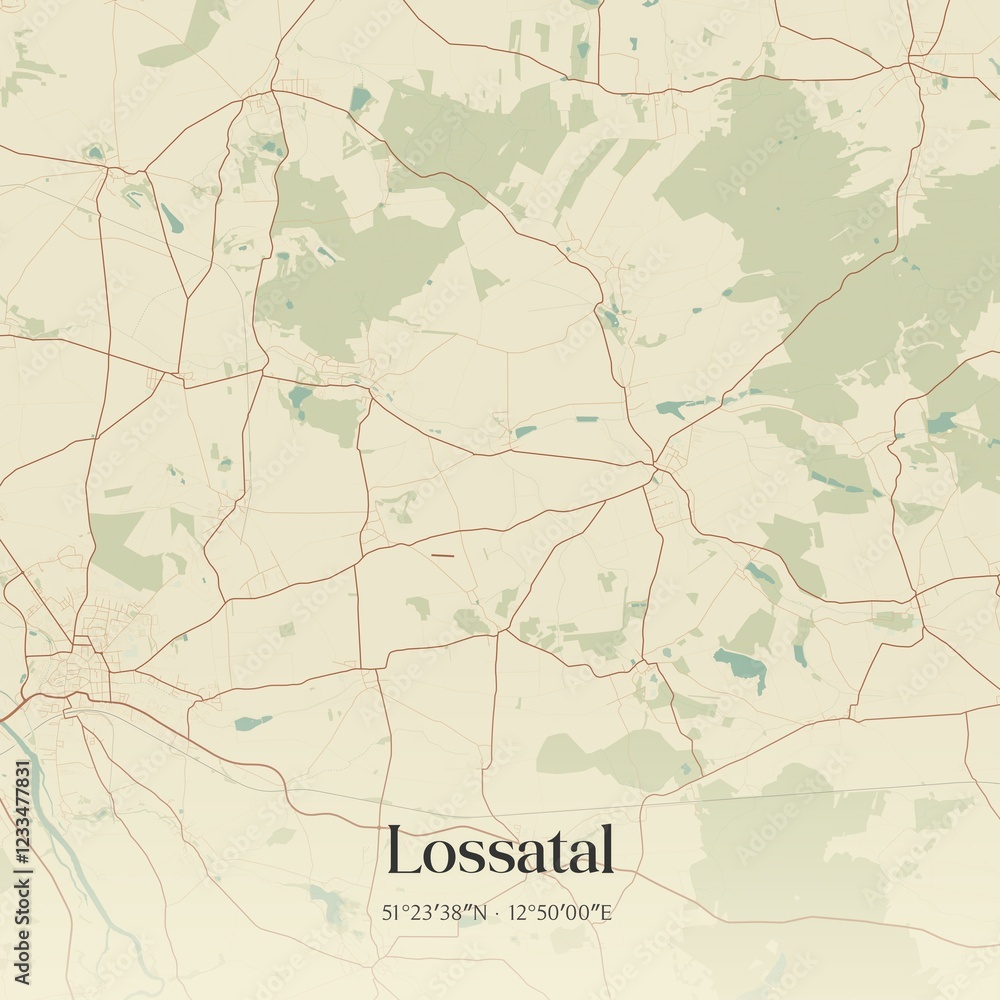 Fototapeta premium Vintage map of Lossatal, Germany.