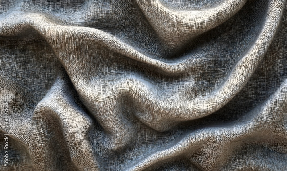 Fototapeta premium Draped beige fabric texture, soft folds, close-up, studio shot; textile background