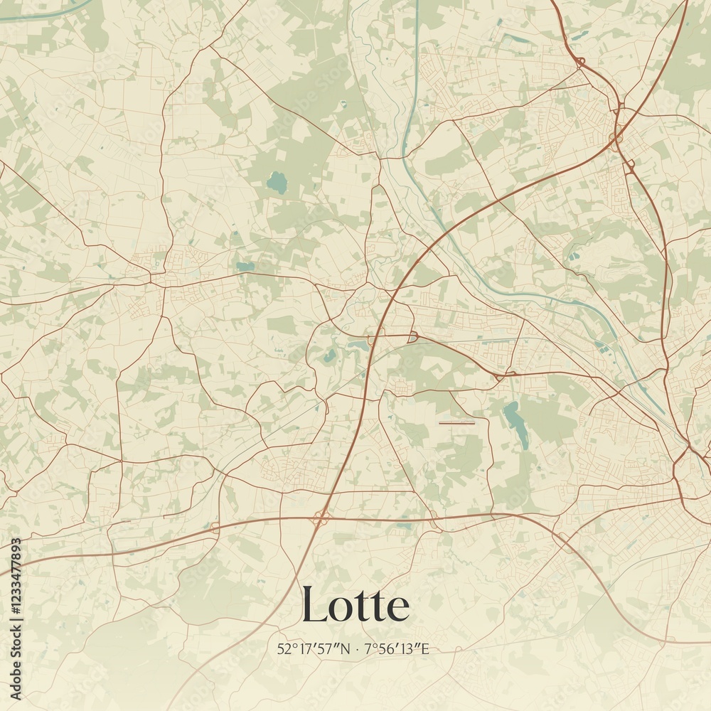 Fototapeta premium Vintage map of Lotte, Germany.