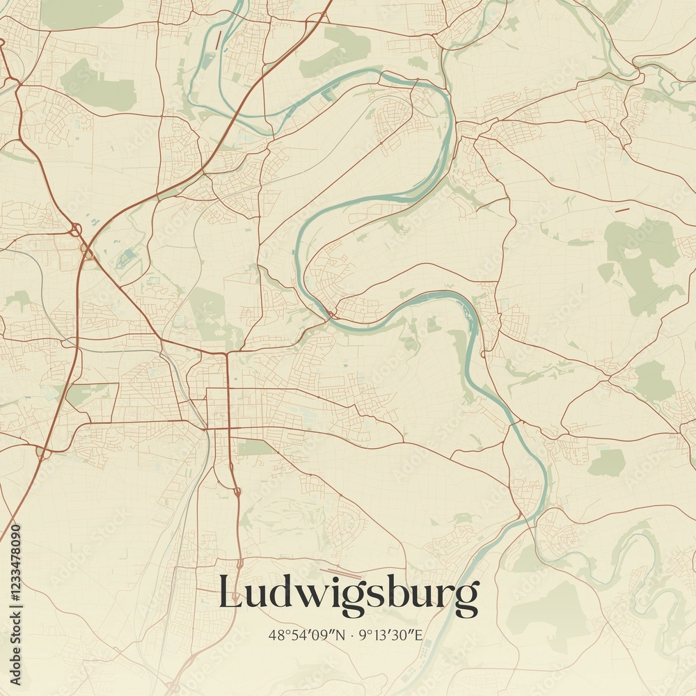 Fototapeta premium Vintage map of Ludwigsburg, Germany.