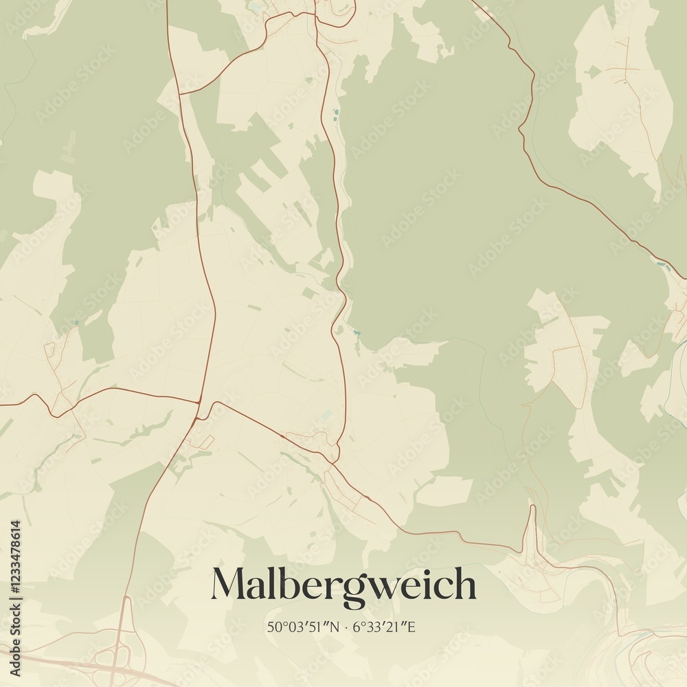 Obraz premium Vintage map of Malbergweich, Germany.