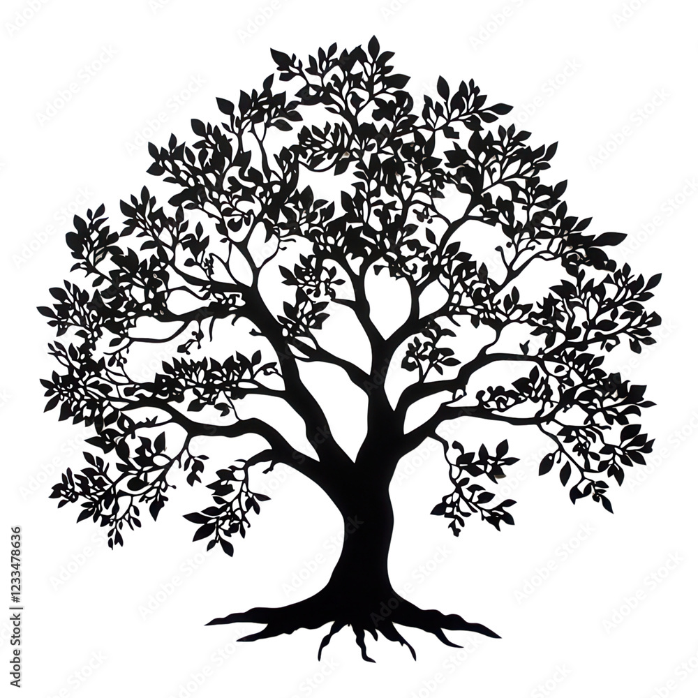 Majestic Tree Silhouette, intricate branches and leaves, perfect for nature-themed designs, transparent background, versatile for various projects Majestic Tree Silhouette, intricate branches and leaves, perfect for nature-themed designs, transparent background, versatile for various projects
