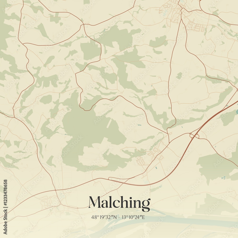 Fototapeta premium Vintage map of Malching, Germany.