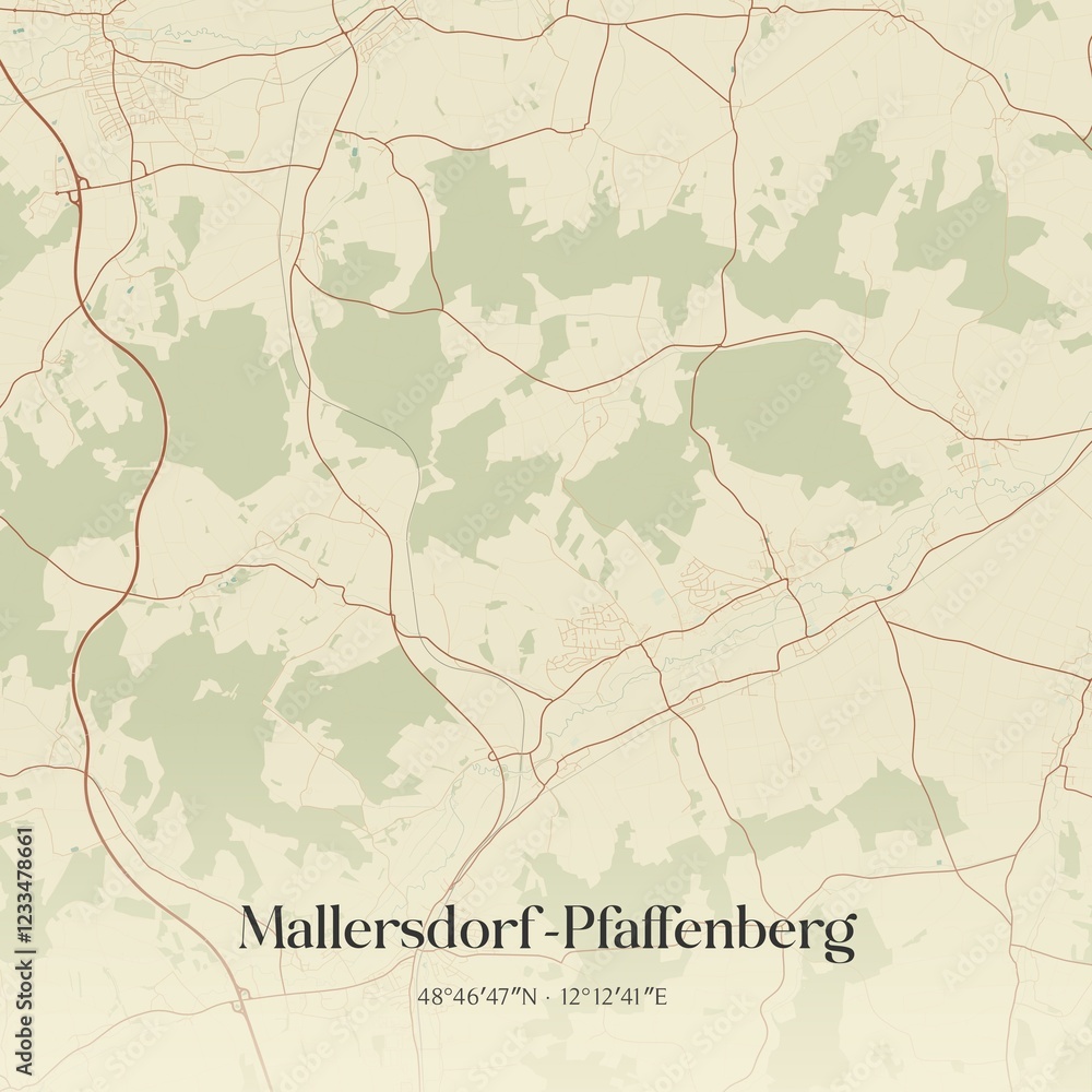 Fototapeta premium Vintage map of Mallersdorf-Pfaffenberg, Germany.