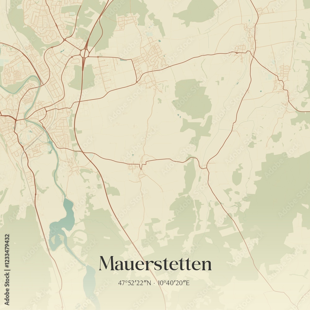 Fototapeta premium Vintage map of Mauerstetten, Germany.