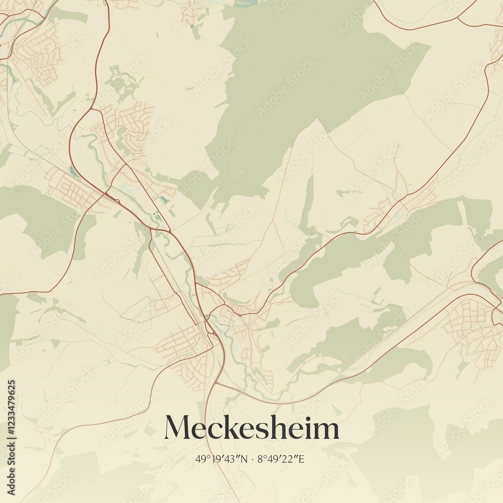 Fototapeta premium Vintage map of Meckesheim, Germany.