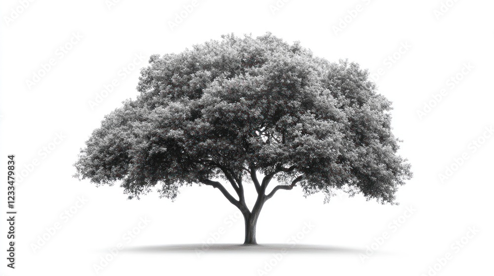 Fototapeta premium Solitary oak tree, white background, nature, peaceful scene, website design