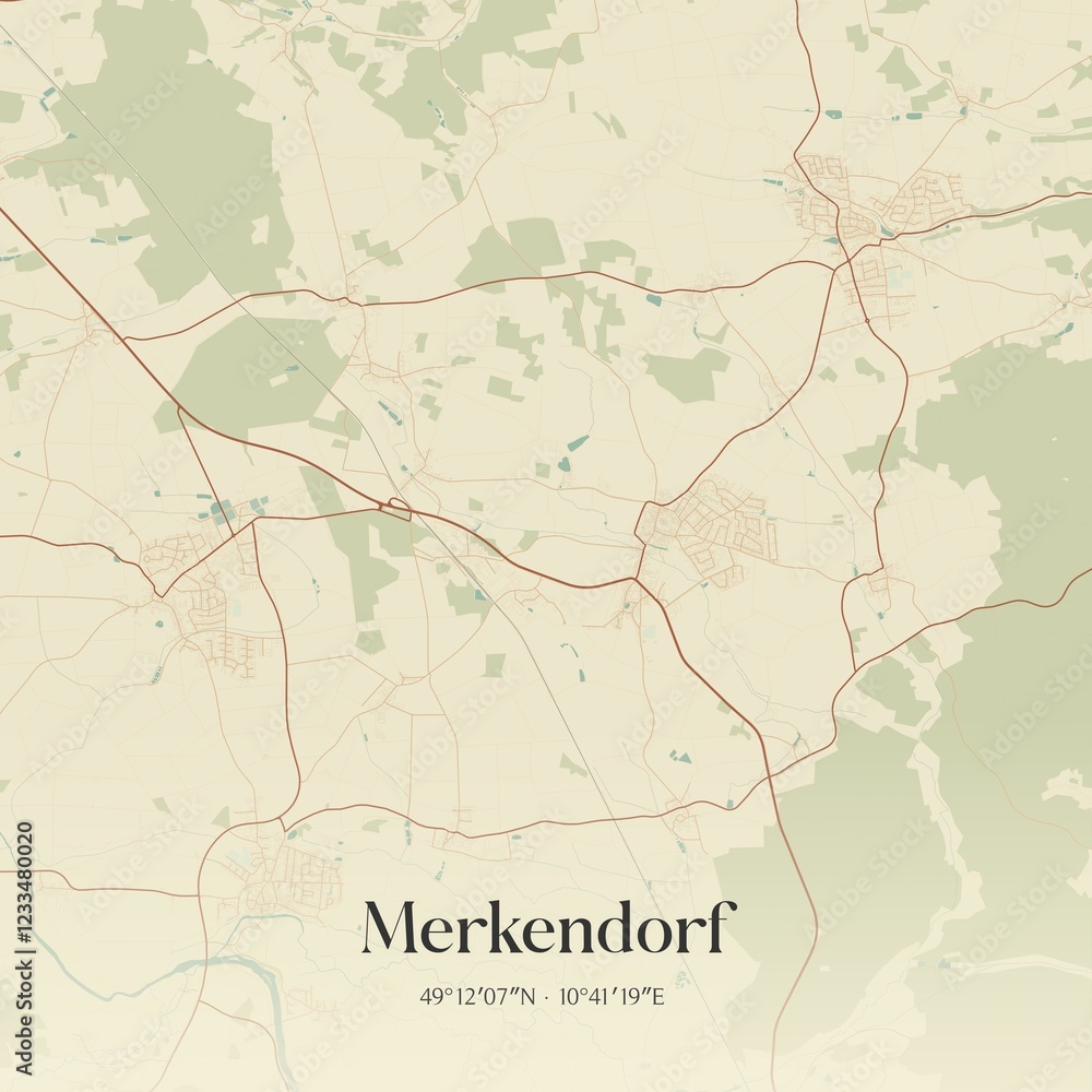 Fototapeta premium Vintage map of Merkendorf, Germany.