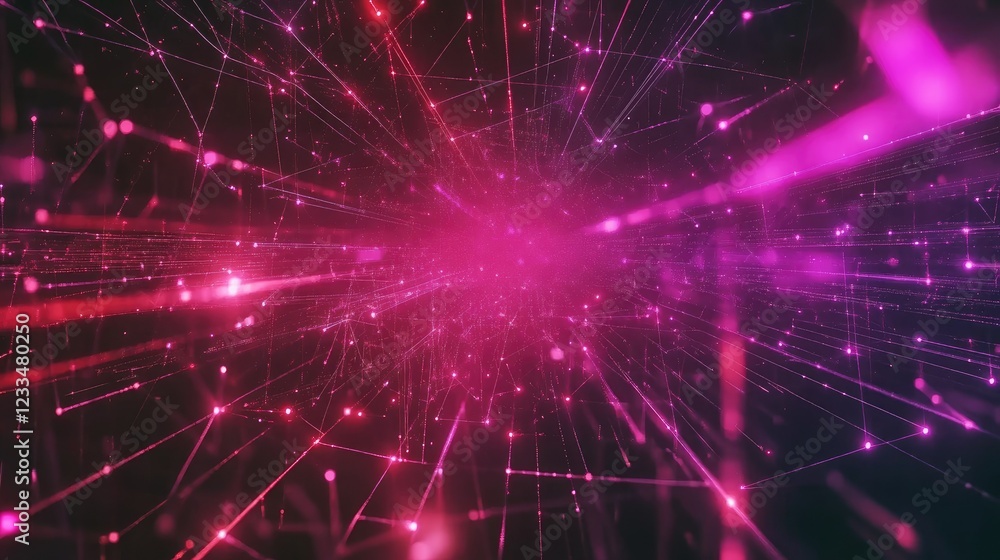 Fototapeta premium Abstract Digital Network with Pink and Purple Light Rays