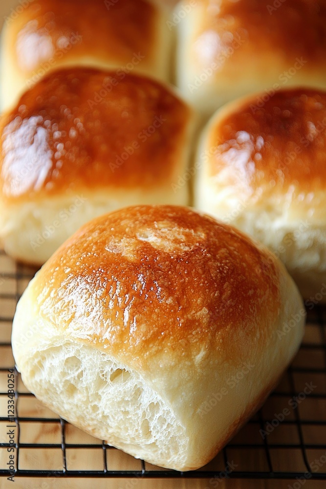 Golden Brown Crusty Baked Bread Rolls Cooling On Rack Golden Brown Crusty Baked Bread Rolls Cooling On Rack