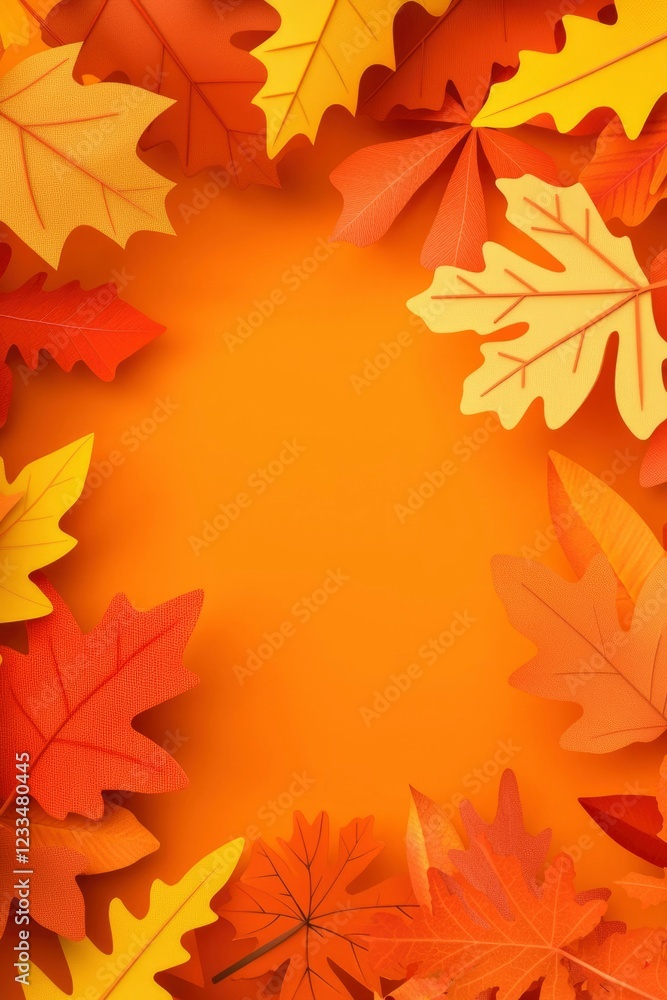 Fototapeta premium Autumn leaves frame orange background design