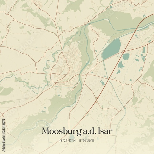 Vintage map of Moosburg a.d. Isar, Germany.
