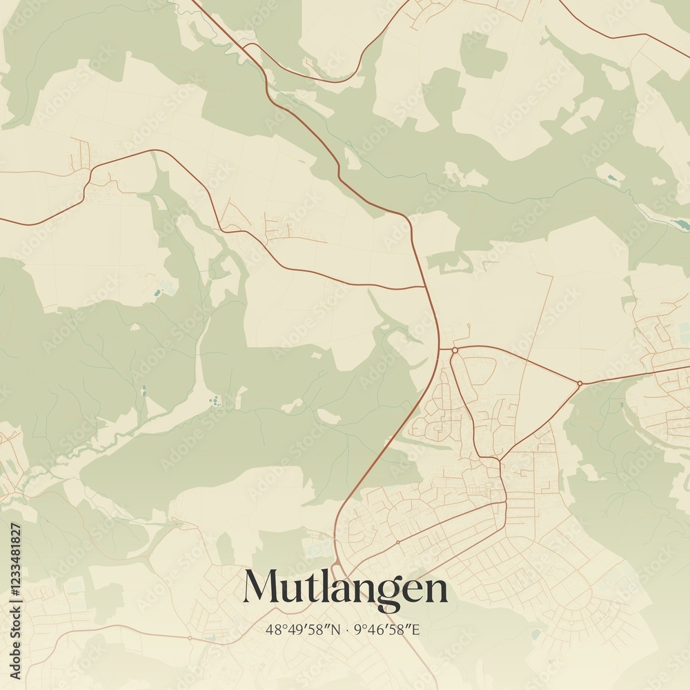 Fototapeta premium Vintage map of Mutlangen, Germany.