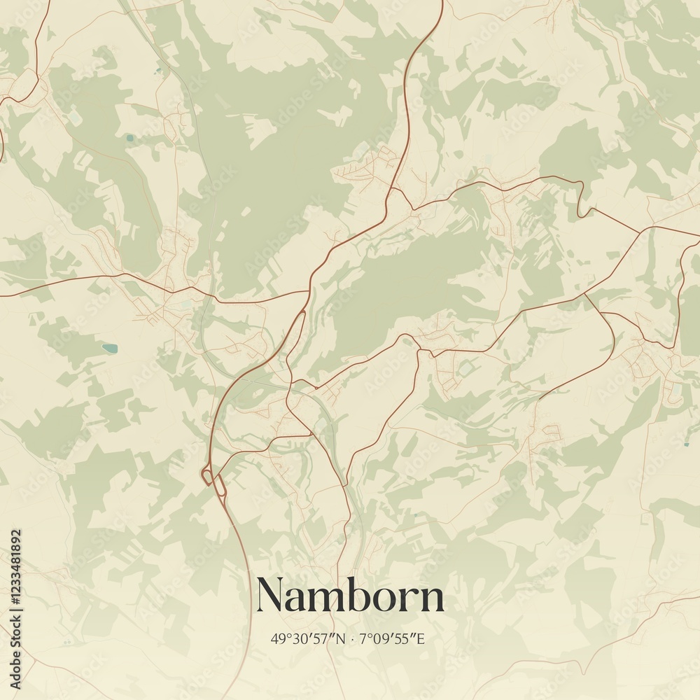 Fototapeta premium Vintage map of Namborn, Germany.