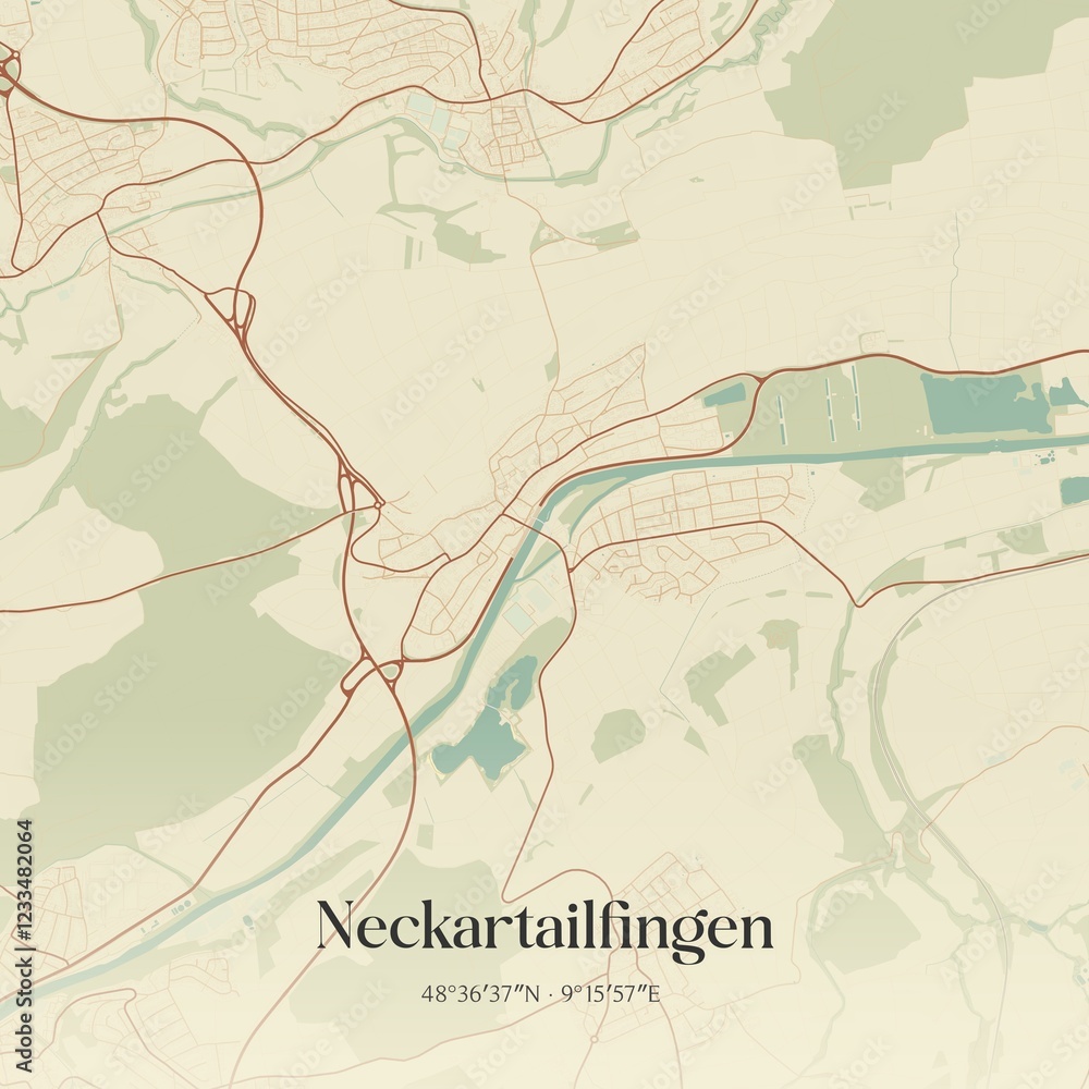 Fototapeta premium Vintage map of Neckartailfingen, Germany.