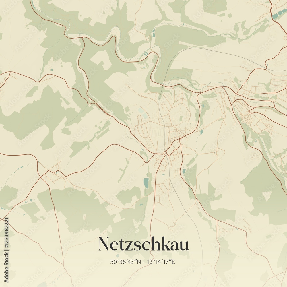 Fototapeta premium Vintage map of Netzschkau, Germany.