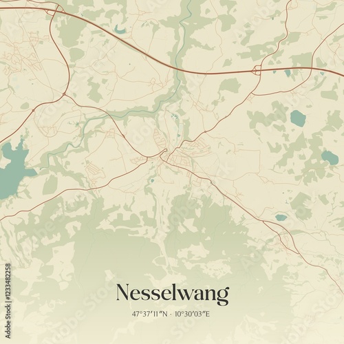 Vintage map of Nesselwang, Germany.