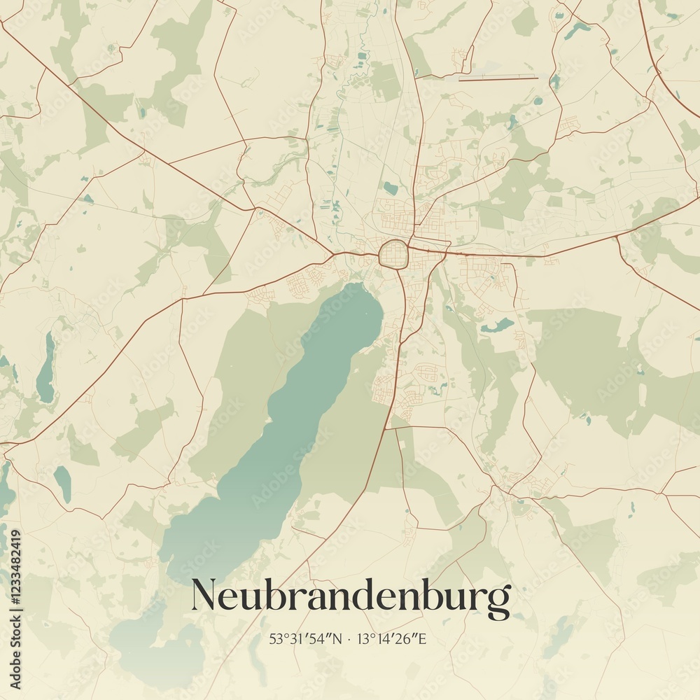 Fototapeta premium Vintage map of Neubrandenburg, Germany.