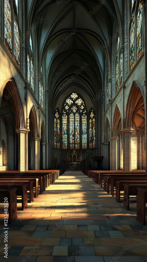 Fototapeta premium Sunlight streams into a grand cathedral.