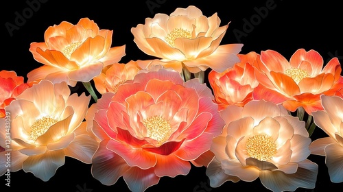 Illuminated Floral Arrangement, Glowing Petals, Night Bloom