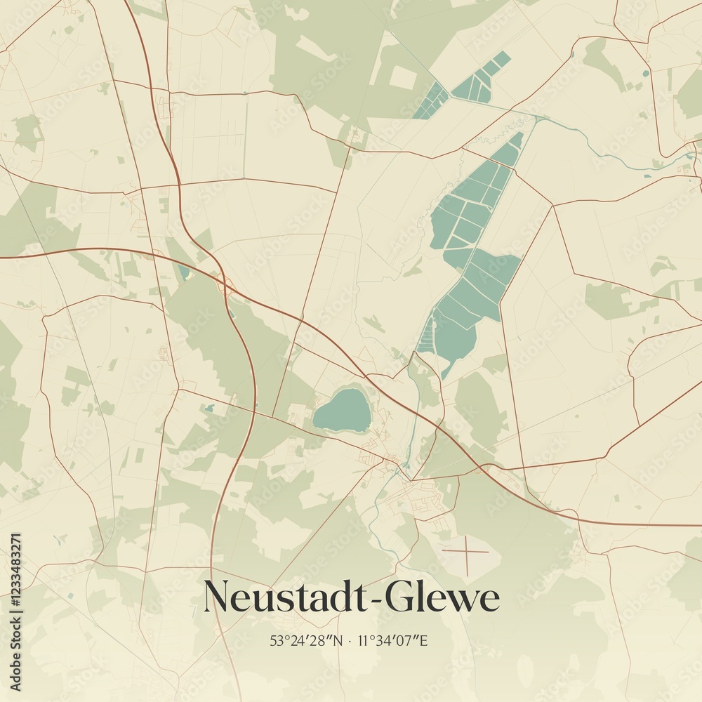Fototapeta premium Vintage map of Neustadt-Glewe, Germany.