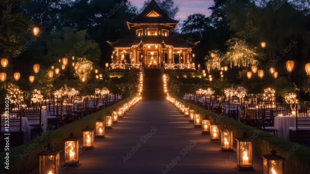 Fototapeta premium Illuminated Garden Pathway Wedding Reception Venue