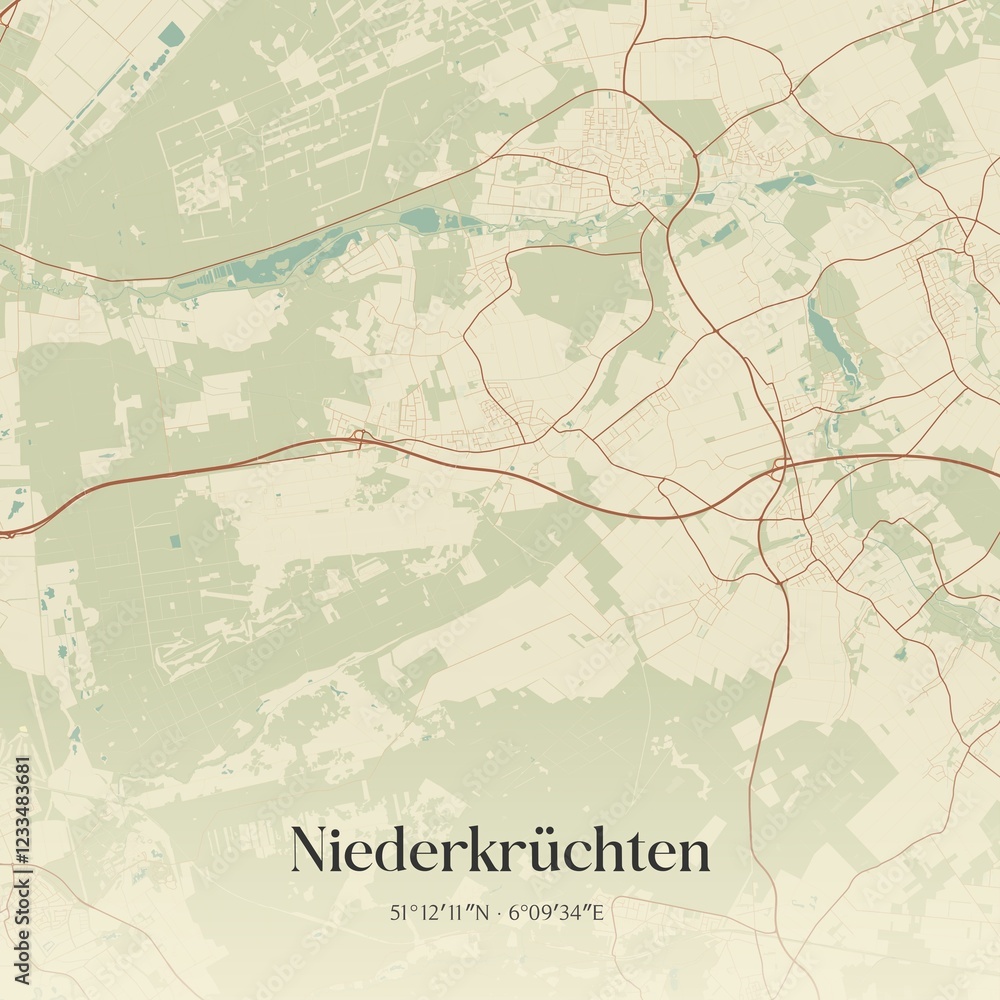 Fototapeta premium Vintage map of Niederkruchten, Germany.