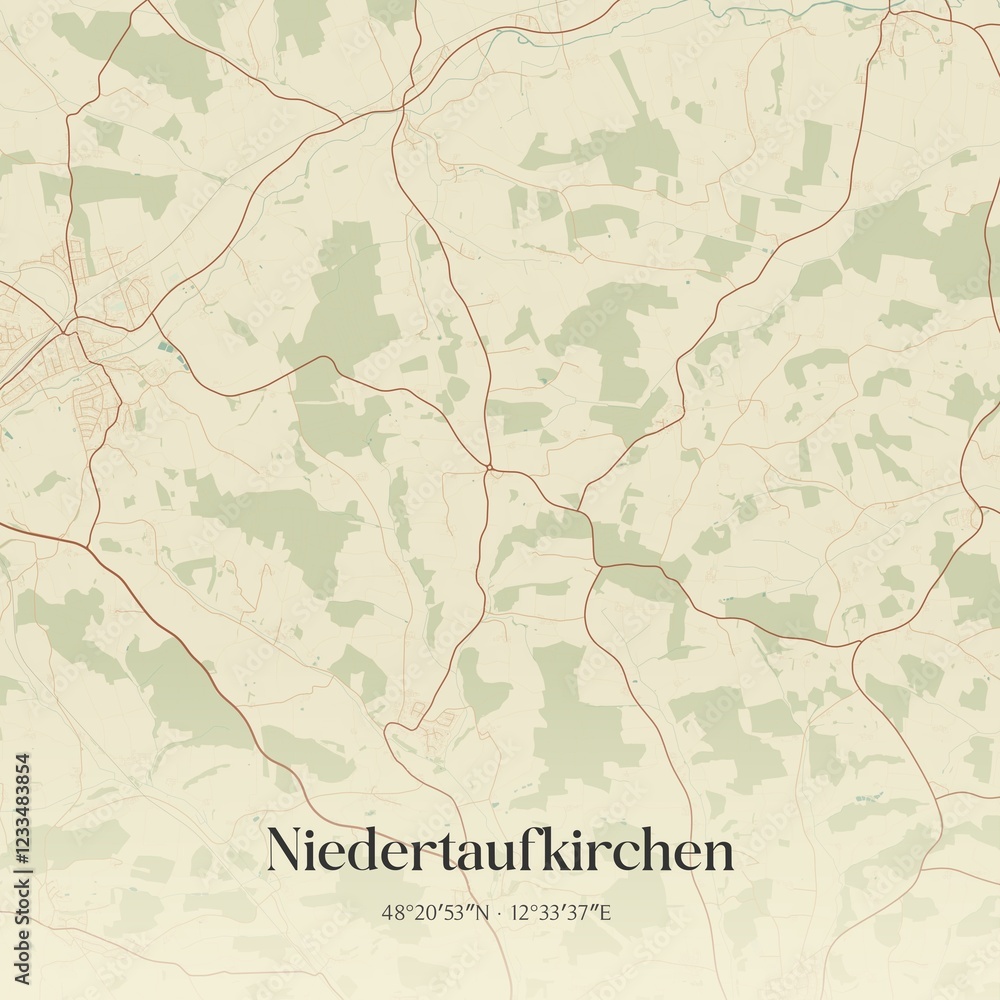 Fototapeta premium Vintage map of Niedertaufkirchen, Germany.