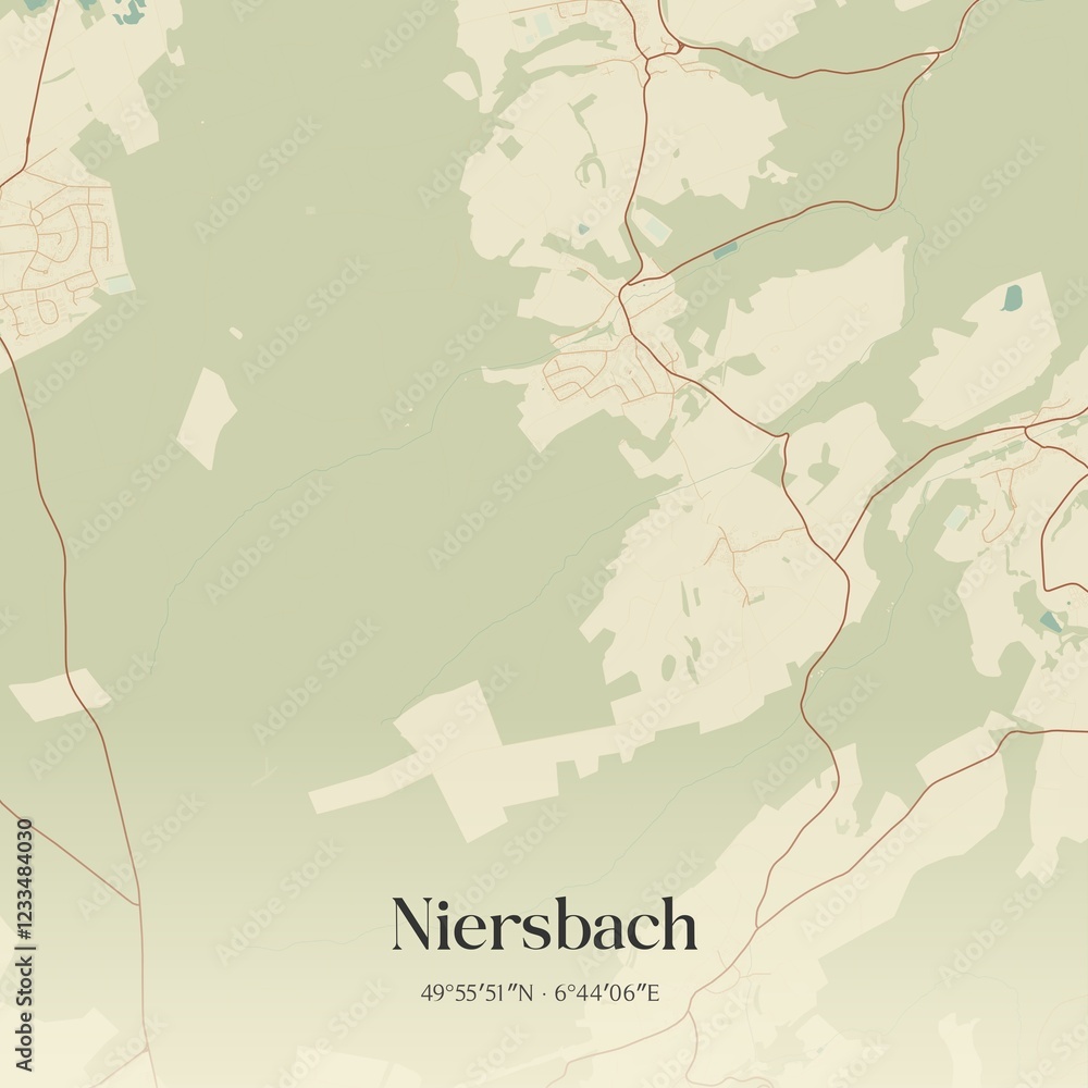 Fototapeta premium Vintage map of Niersbach, Germany.