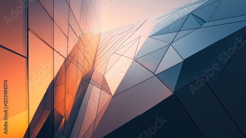 Modern Architectural Facade Sunset Hues Geometric Design