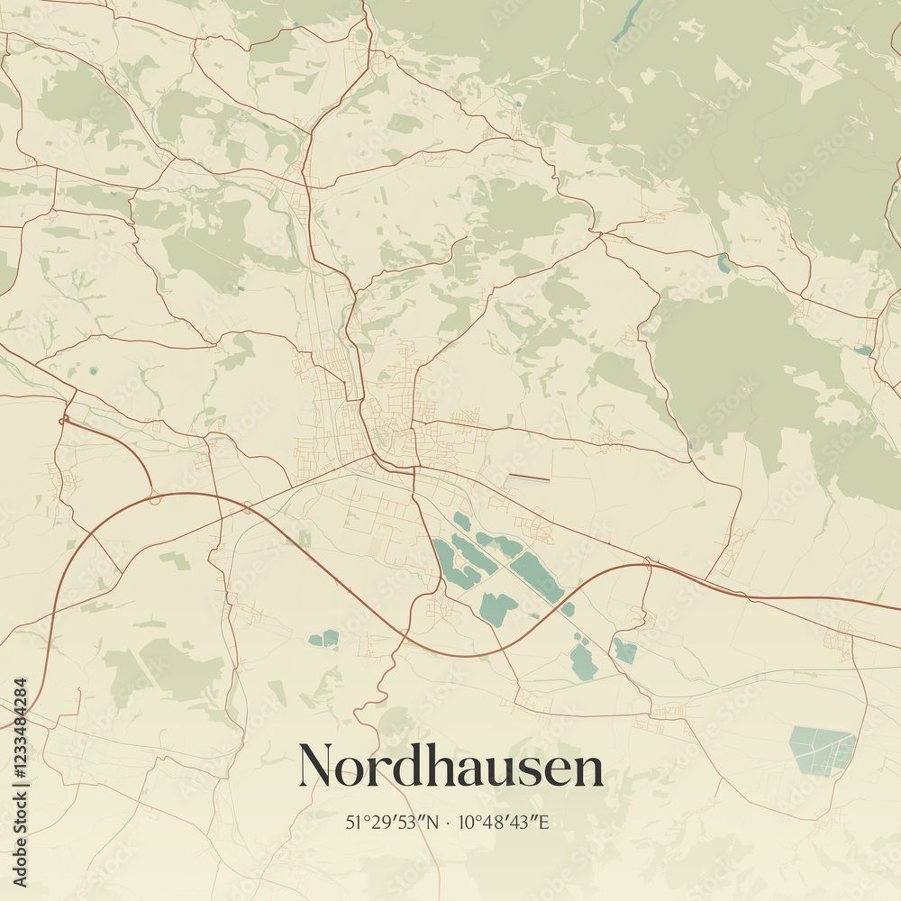 Fototapeta premium Vintage map of Nordhausen, Germany.