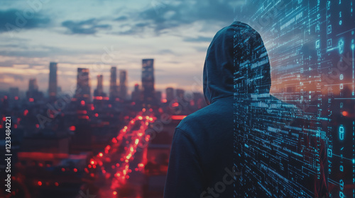 Hacker are planning to hack and attack networks and cyber security systems Smart digital city with connection cyber security network reciprocity over the cityscape . future smart wireless digital city