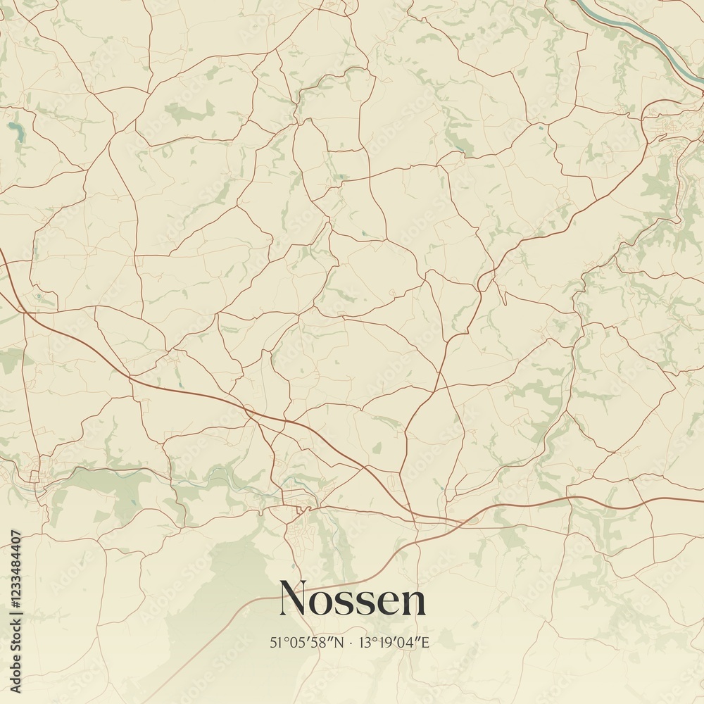 Fototapeta premium Vintage map of Nossen, Germany.