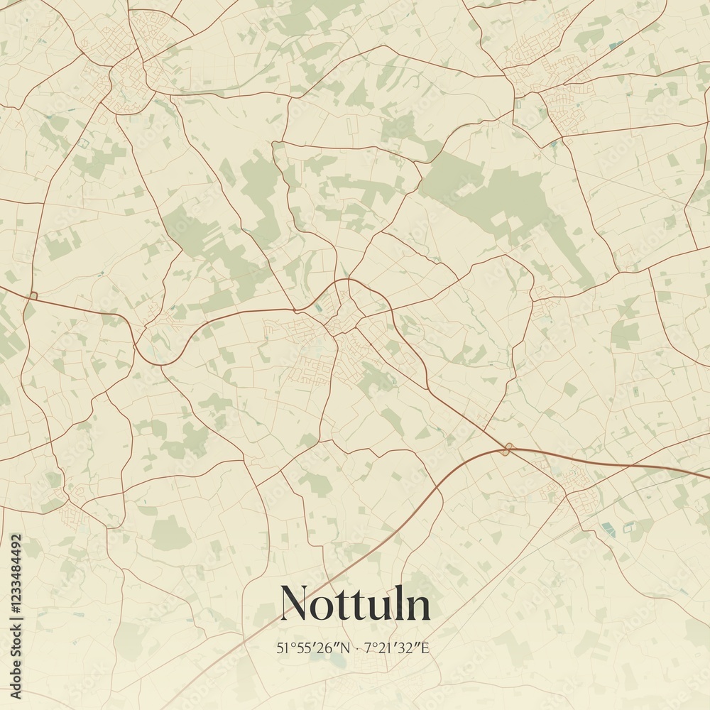Fototapeta premium Vintage map of Nottuln, Germany.