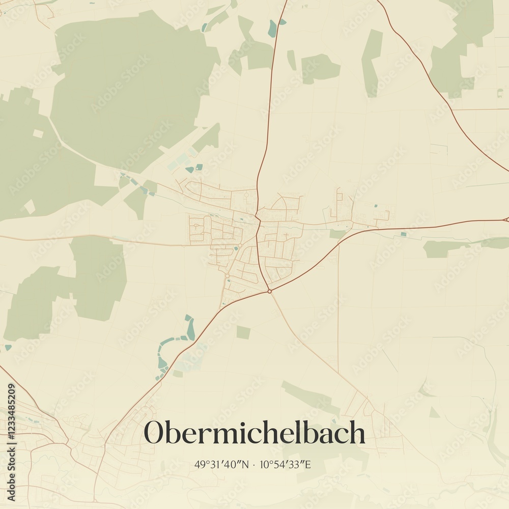 Obraz premium Vintage map of Obermichelbach, Germany.
