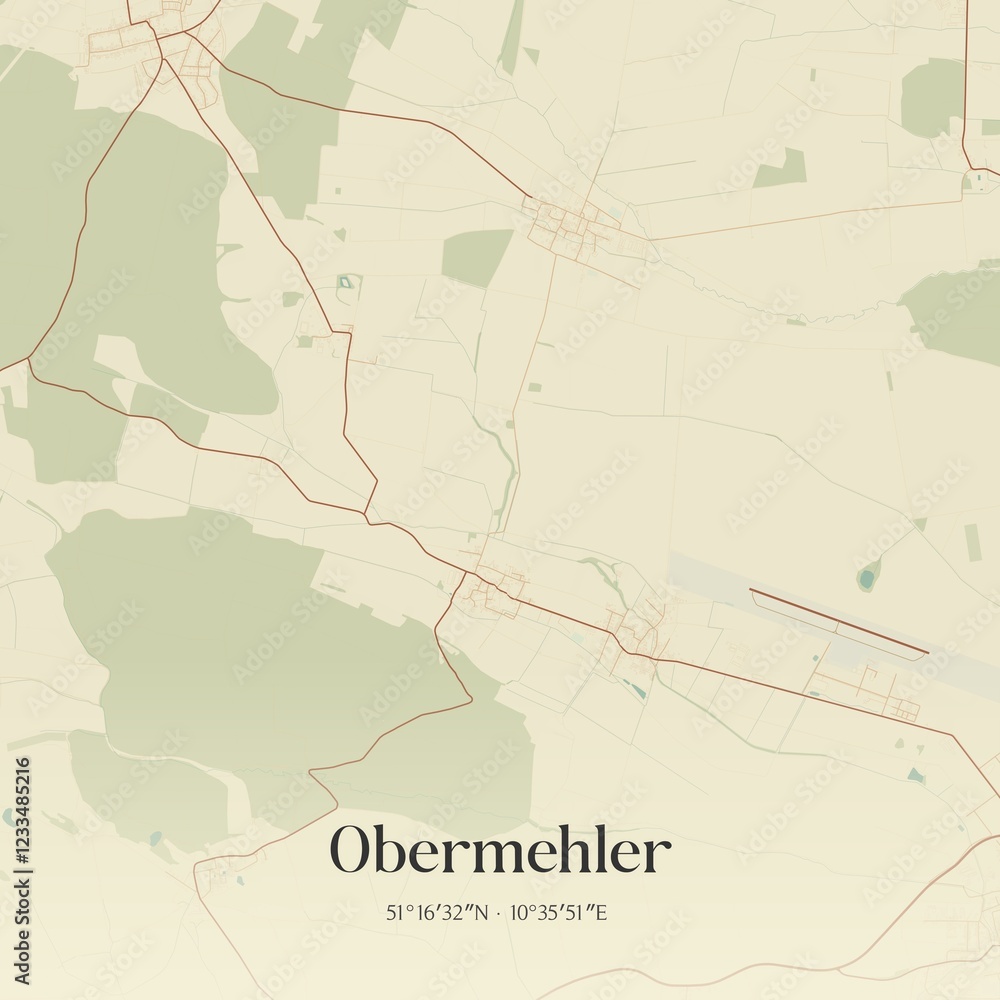 Fototapeta premium Vintage map of Obermehler, Germany.
