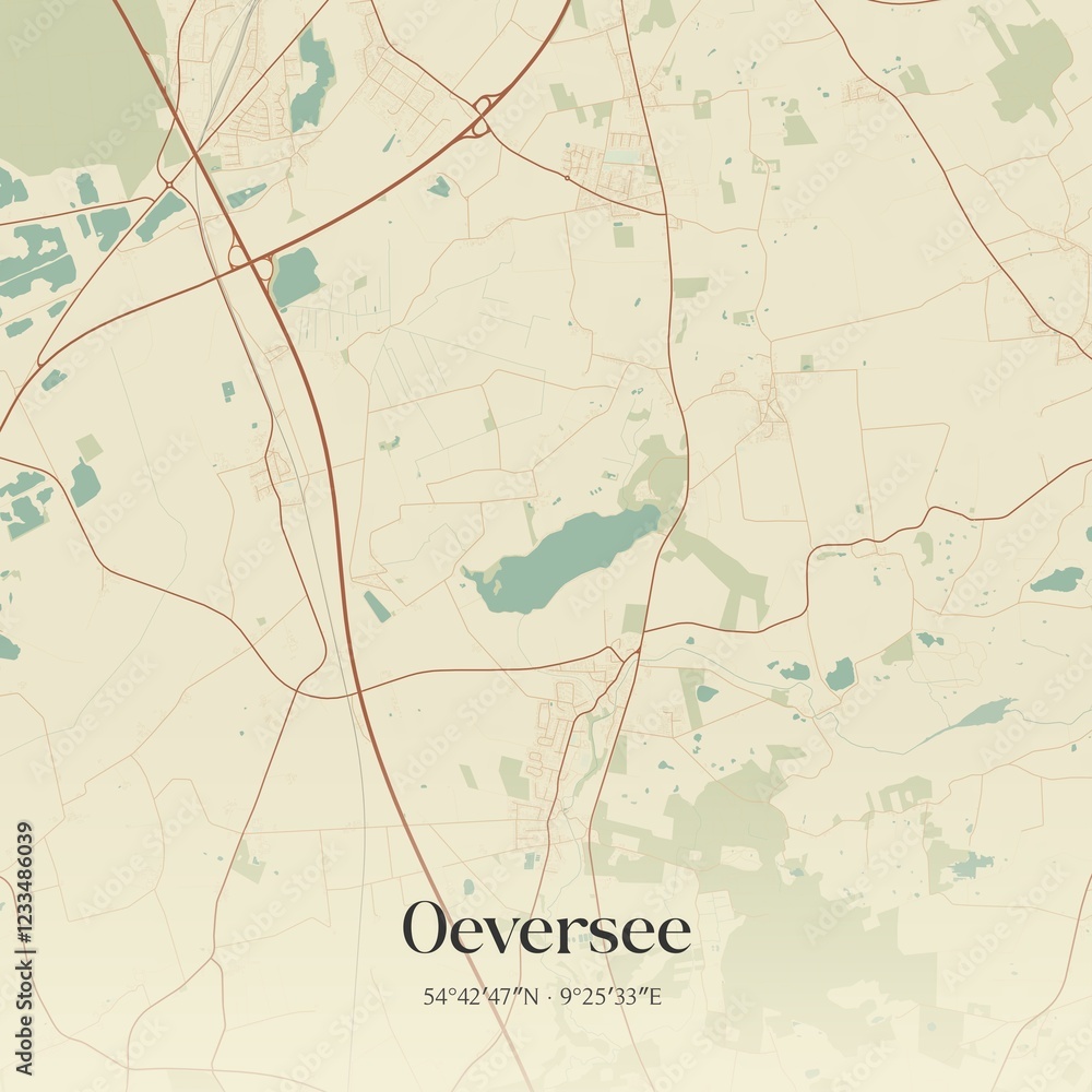 Obraz premium Vintage map of Oeversee, Germany.
