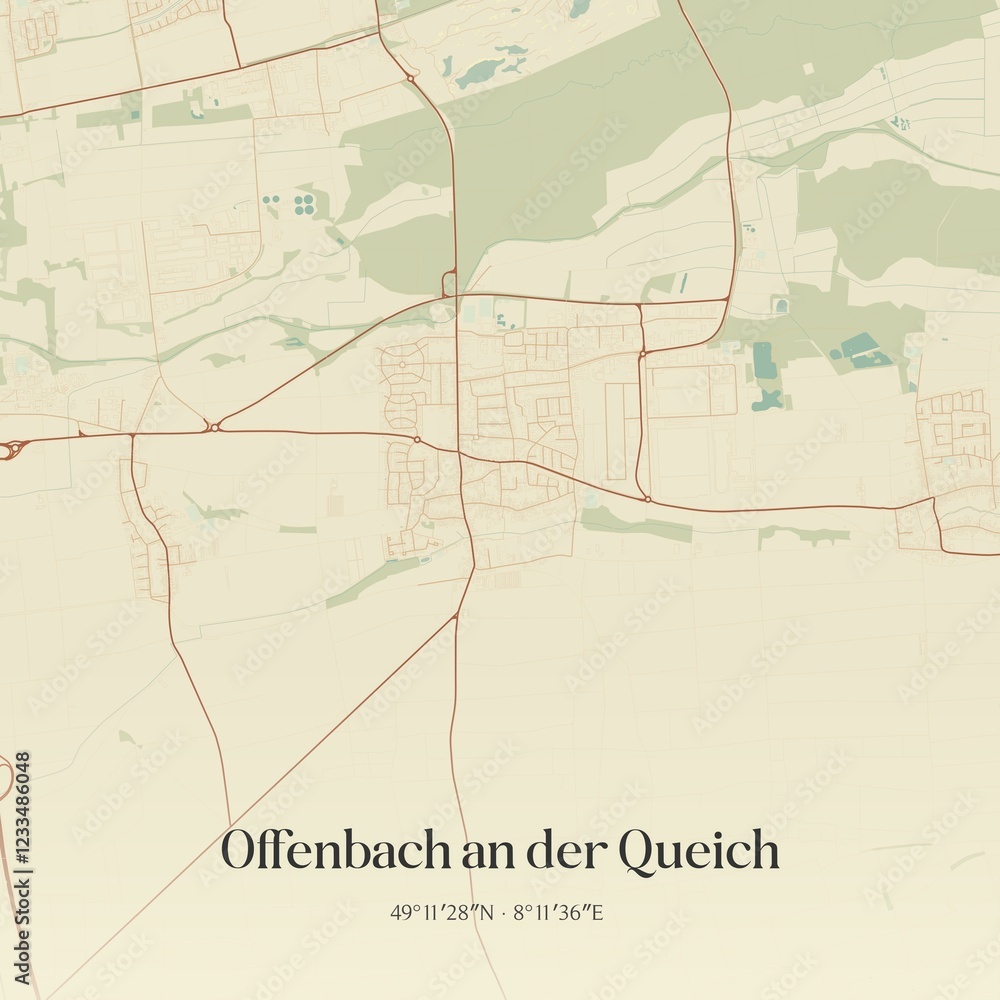 Obraz premium Vintage map of Offenbach an der Queich, Germany.