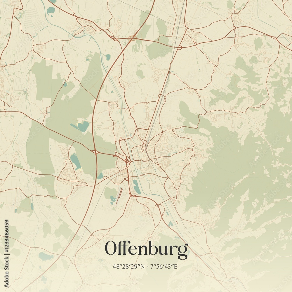 Fototapeta premium Vintage map of Offenburg, Germany.