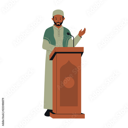 Illustration of Muslim Imam Giving Friday Speech in Mosque. Illustrations for websites, landing pages, mobile apps, posters and banners. Trendy flat vector illustrations