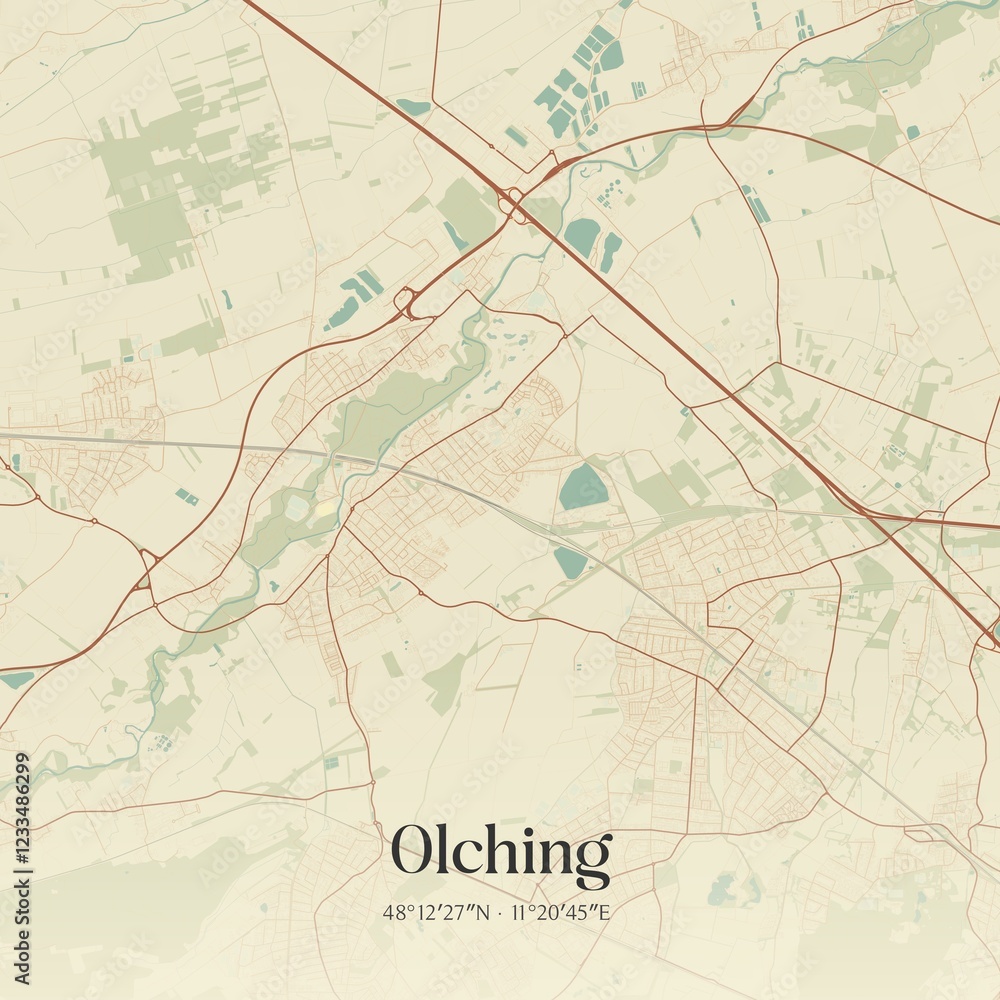 Obraz premium Vintage map of Olching, Germany.