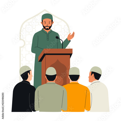 Illustration of a Muslim Imam giving a religious lecture. Illustration for website, landing page, mobile app, poster and banner. Trendy flat vector illustration
