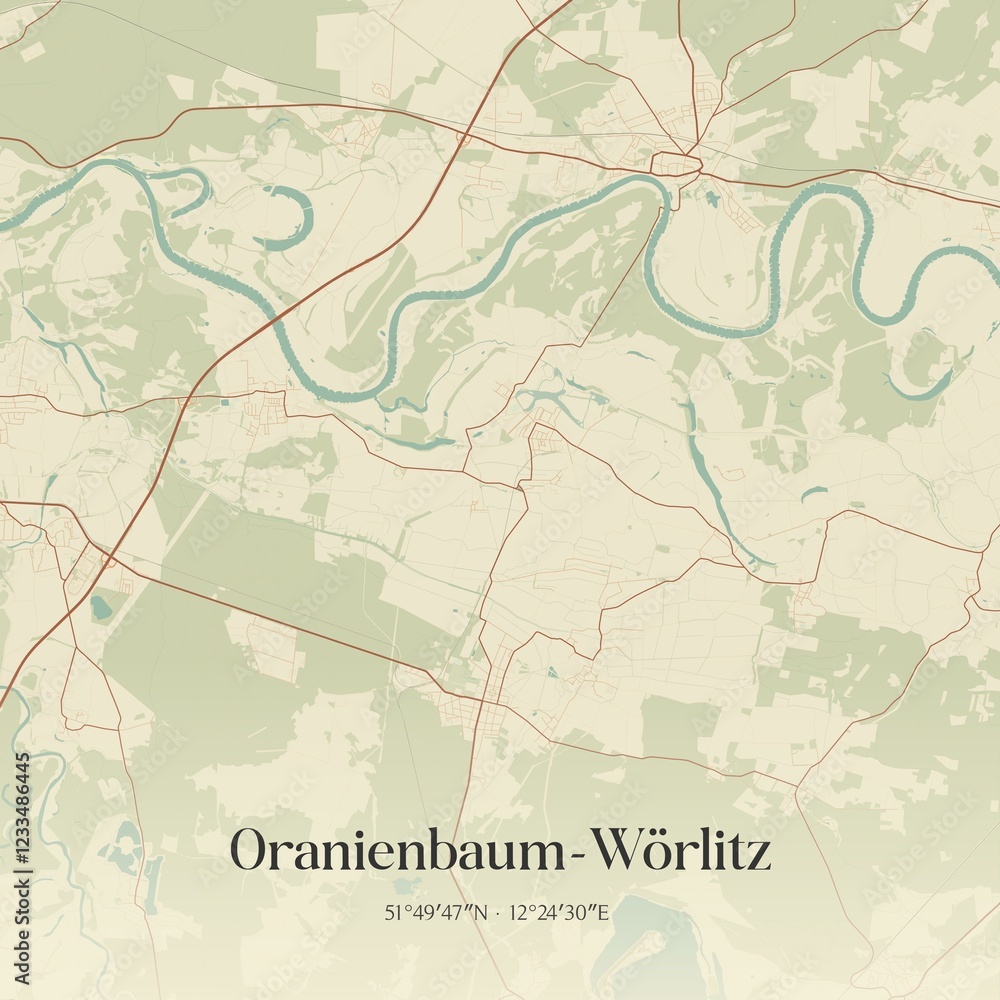 Fototapeta premium Vintage map of Oranienbaum-Worlitz, Germany.