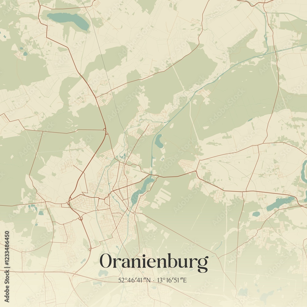 Fototapeta premium Vintage map of Oranienburg, Germany.