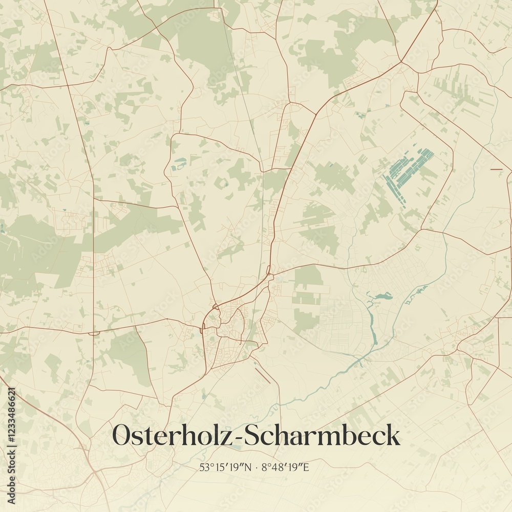 Fototapeta premium Vintage map of Osterholz-Scharmbeck, Germany.