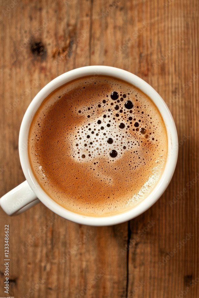 Fototapeta premium Aromatic Coffee in White Mug on Wooden Table