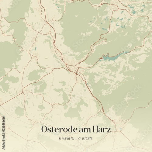 Vintage map of Osterode am Harz, Germany.