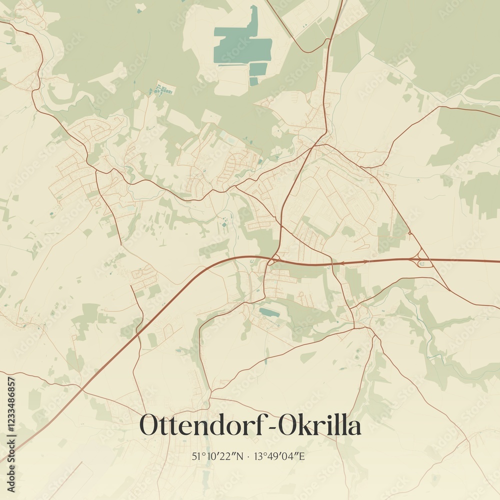 Fototapeta premium Vintage map of Ottendorf-Okrilla, Germany.