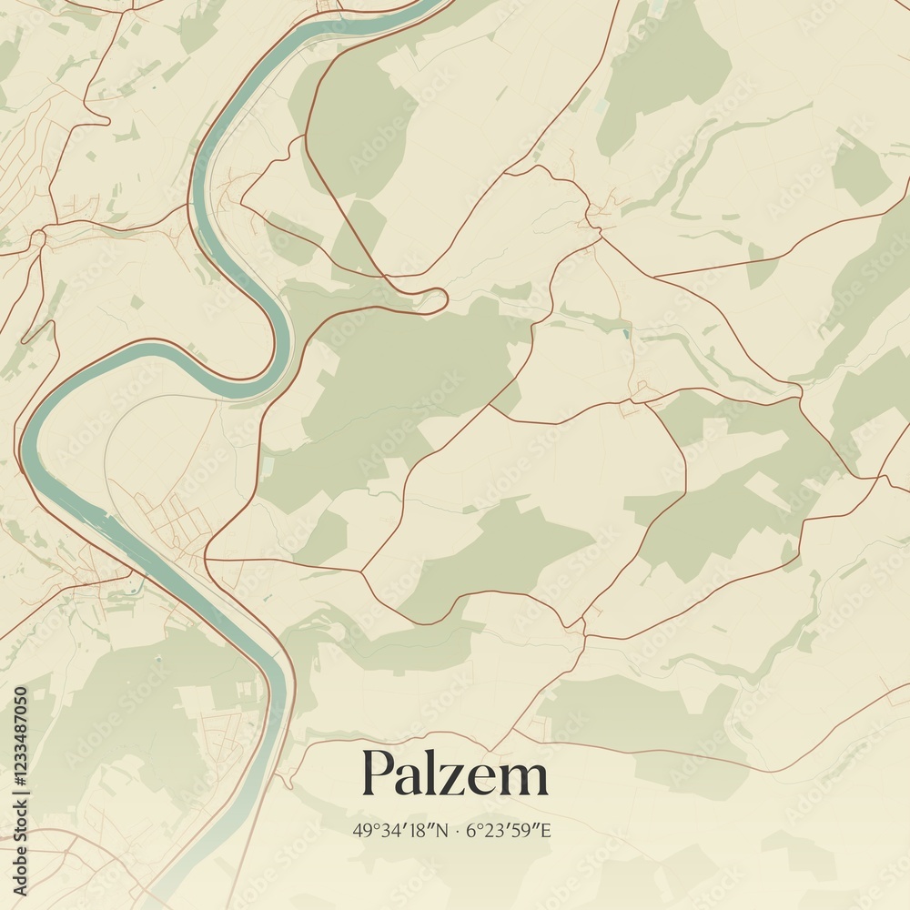 Fototapeta premium Vintage map of Palzem, Germany.